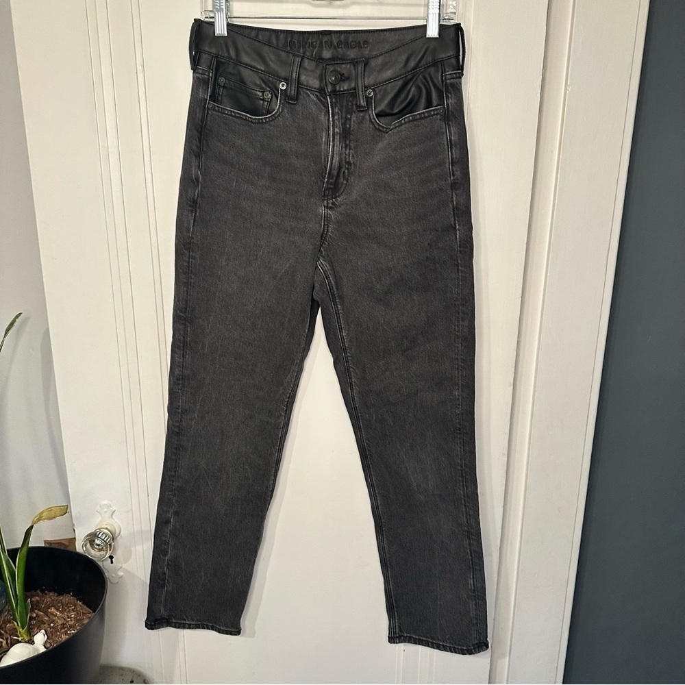 American Eagle Jeans Women's 6 Long Black Super High-Rise Ankle Straight leather